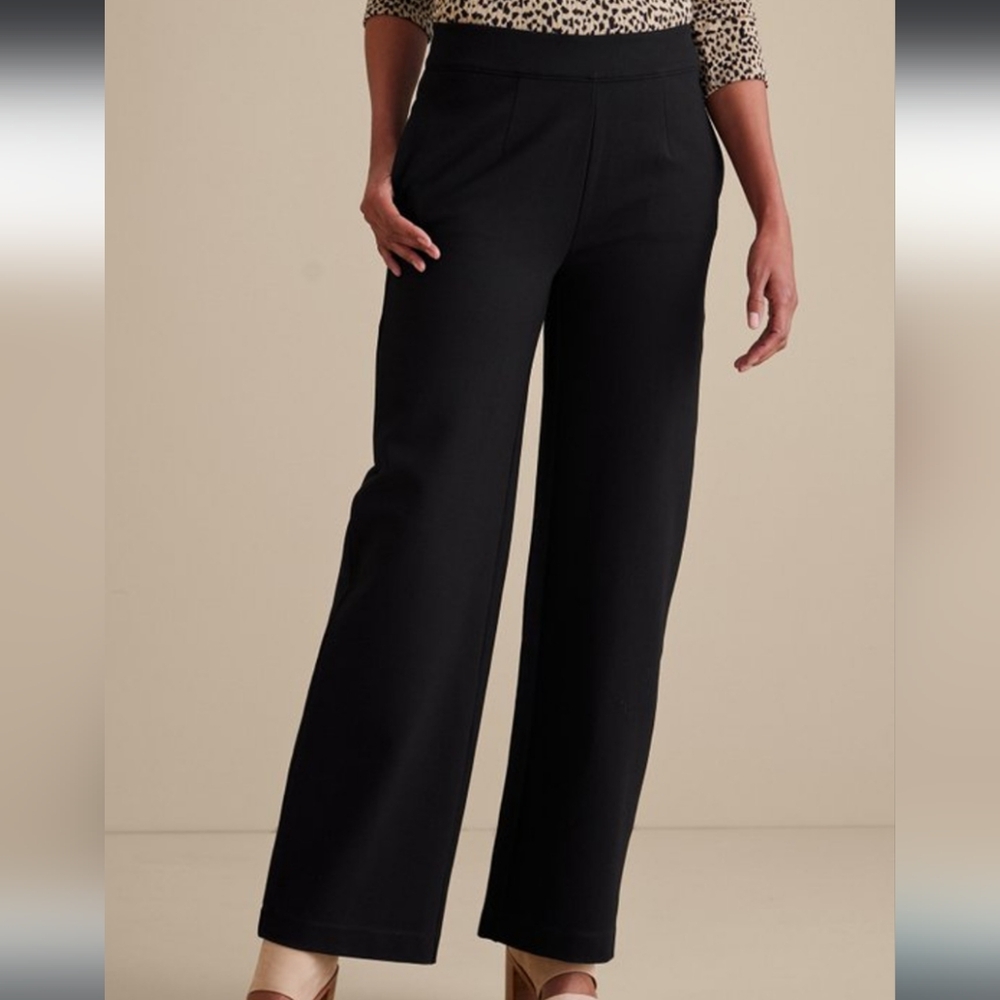 Soft Surroundings NWOT Soft Essential High Rise Ponte Wide Leg Pants Black Sz PL